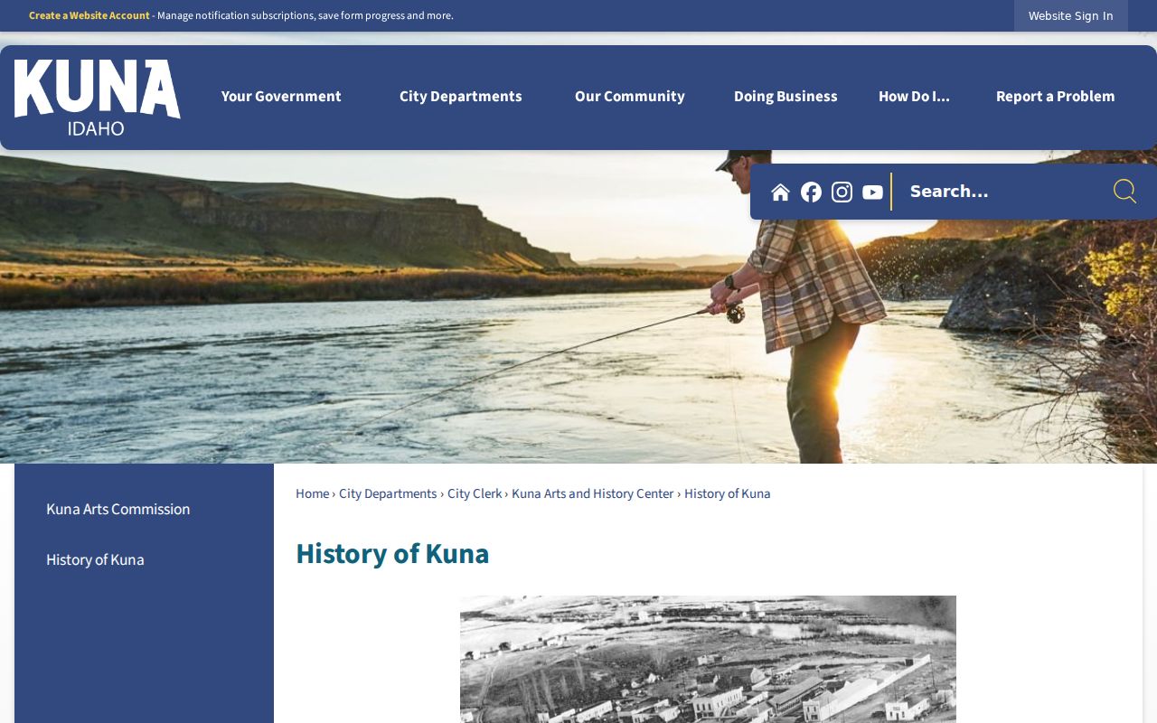 Kuna city directory historical context from the city history page