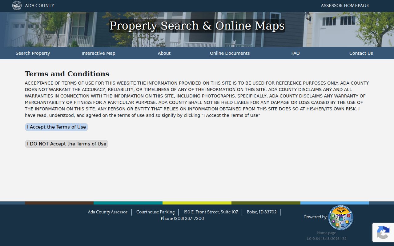 Ada County Property Lookup entry screen for Kuna parcel research