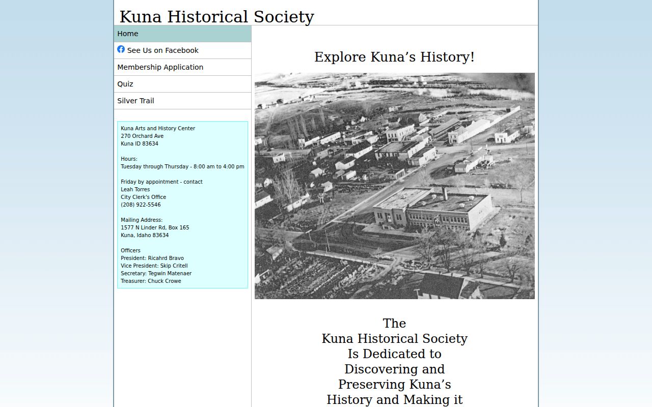 Kuna previous residents Historical Society research source