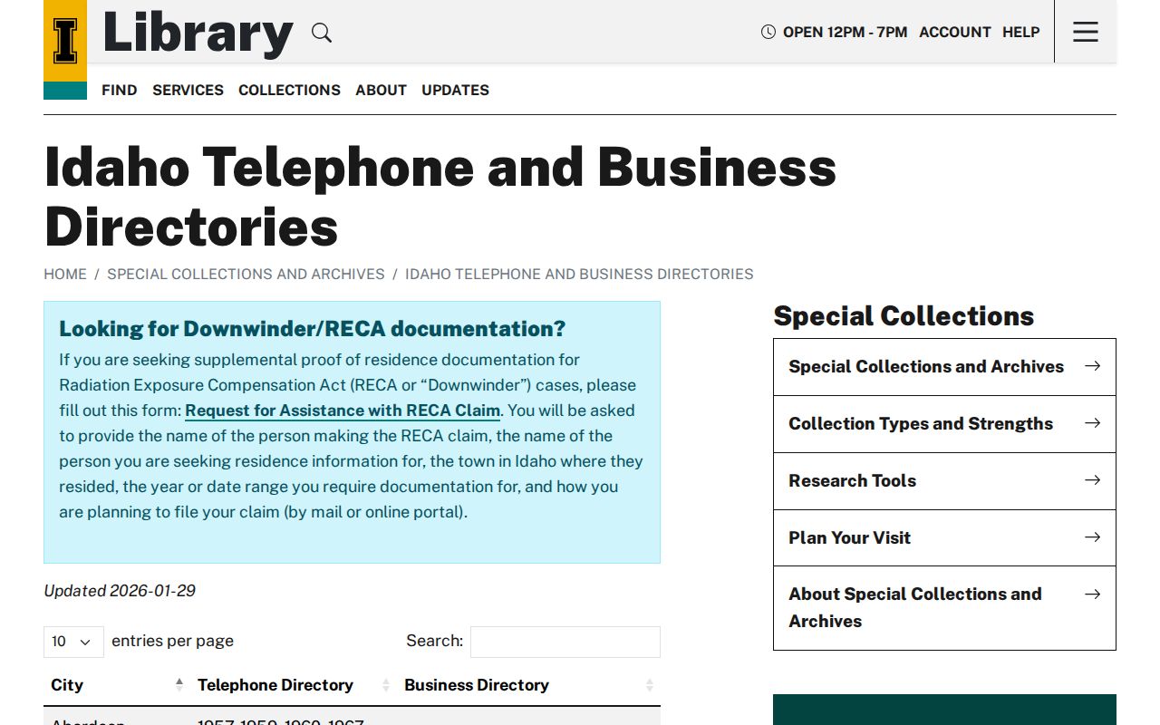 Kuna previous residents University of Idaho directory holdings