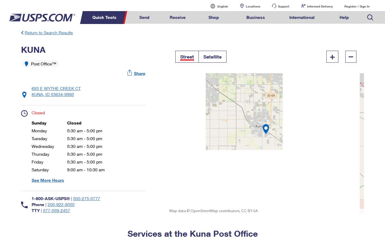 Kuna ZIP code directory USPS post office details